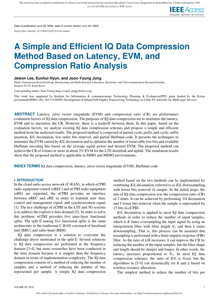 Pdf A Simple And Efficient Iq Data Compression Method Based On Latency Evm And Compression Ratio Analysis