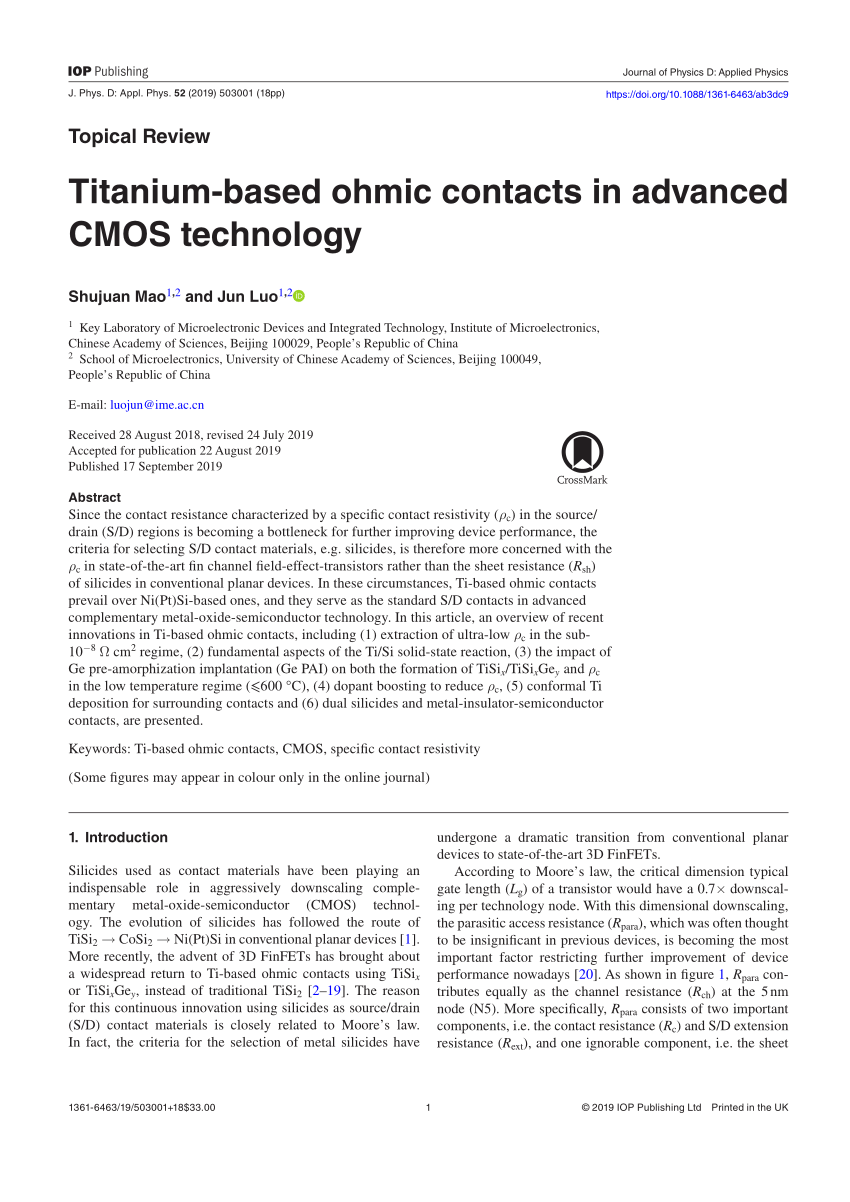 Titanium based Ohmic contacts in advanced CMOS technology