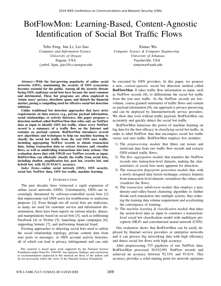 Pdf Botflowmon Learning Based Content Agnostic Identification Of Social Bot Traffic Flows