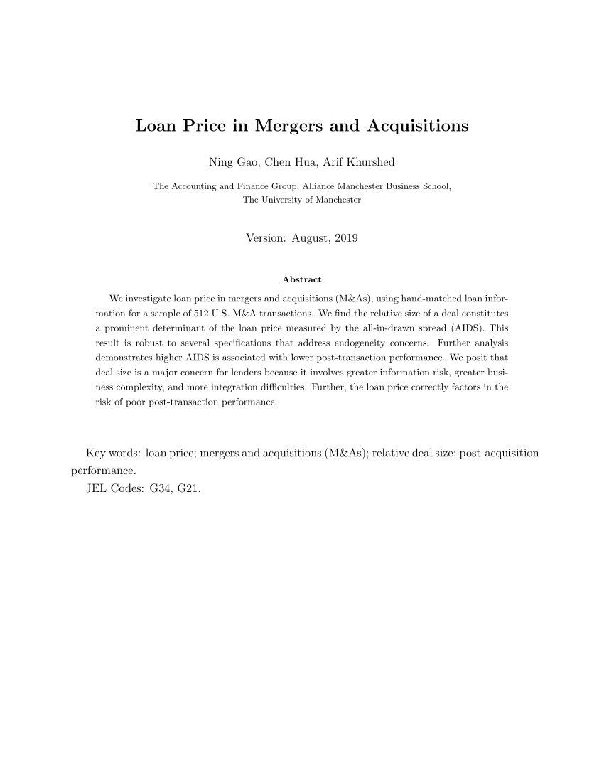 Pdf Loan Price In Mergers And Acquisitions