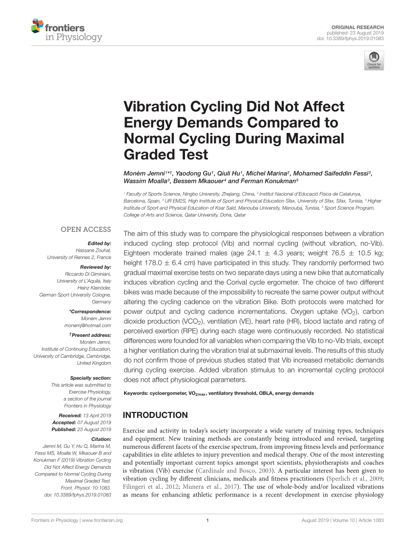 PDF) Vibration Cycling Did Not Affect Energy Demands Compared to ...