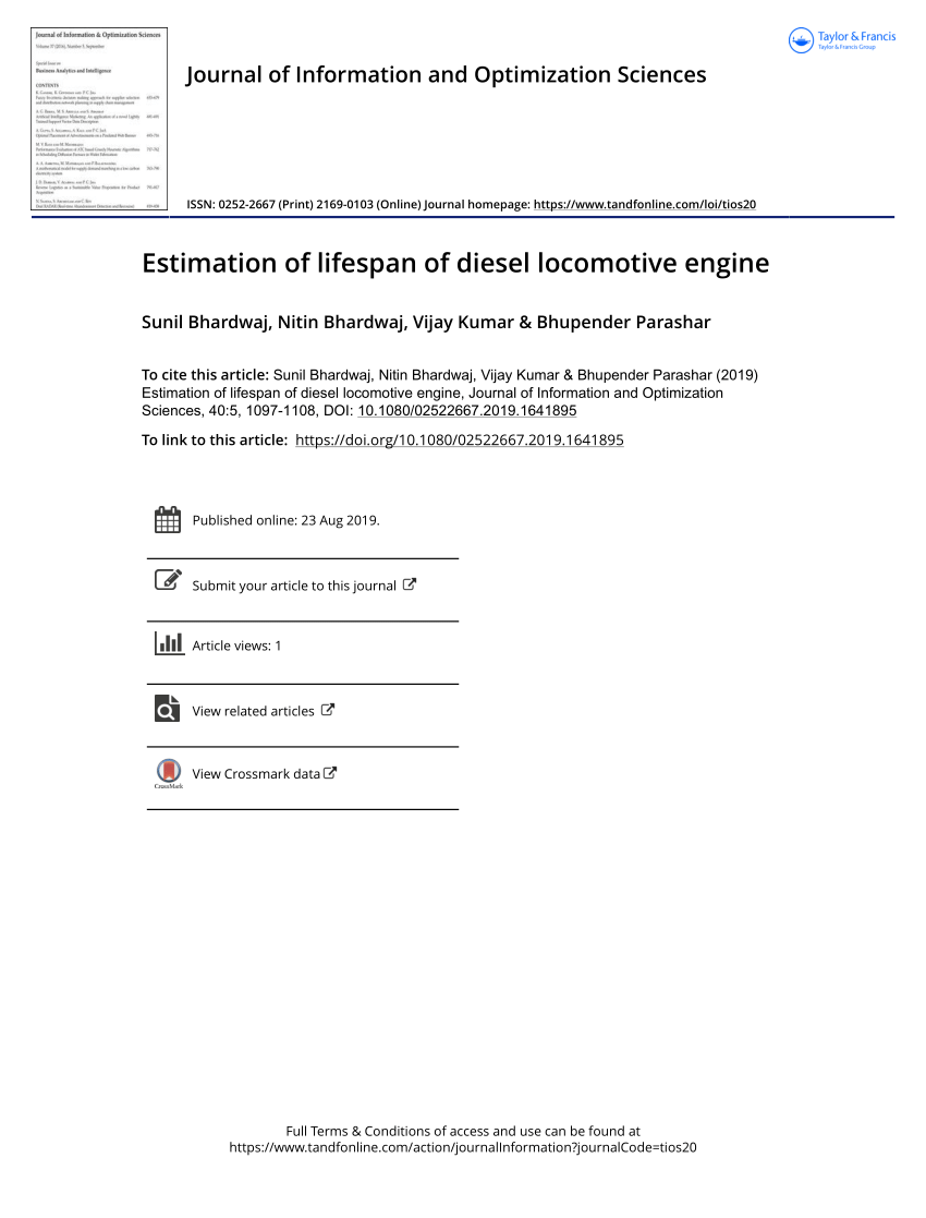 (PDF) Estimation of lifespan of diesel engine