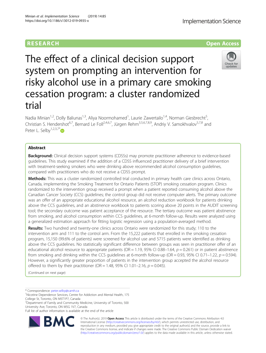 Pdf The Effect Of A Clinical Decision Support System On Prompting An Intervention For Risky