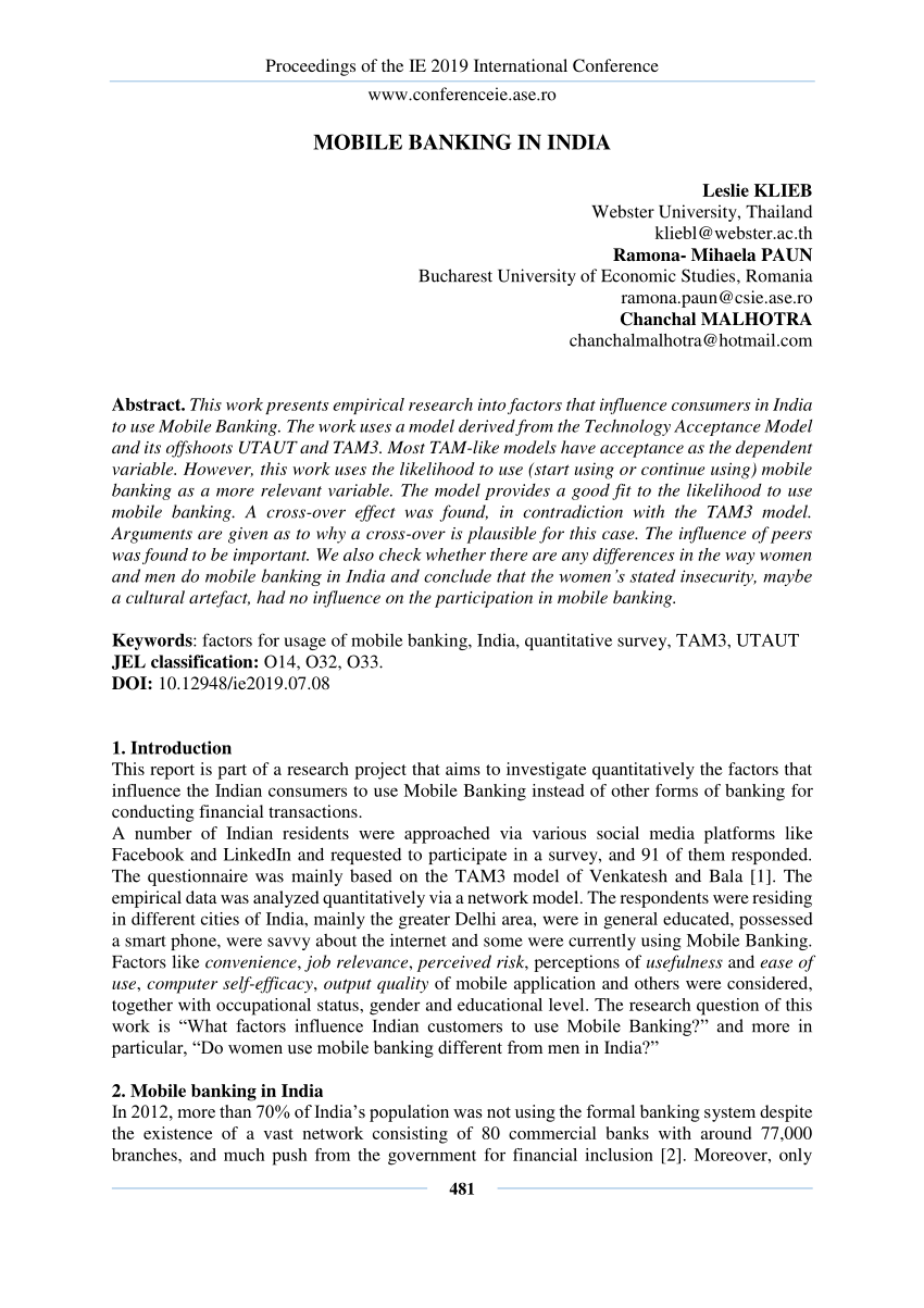 research paper on mobile banking in india