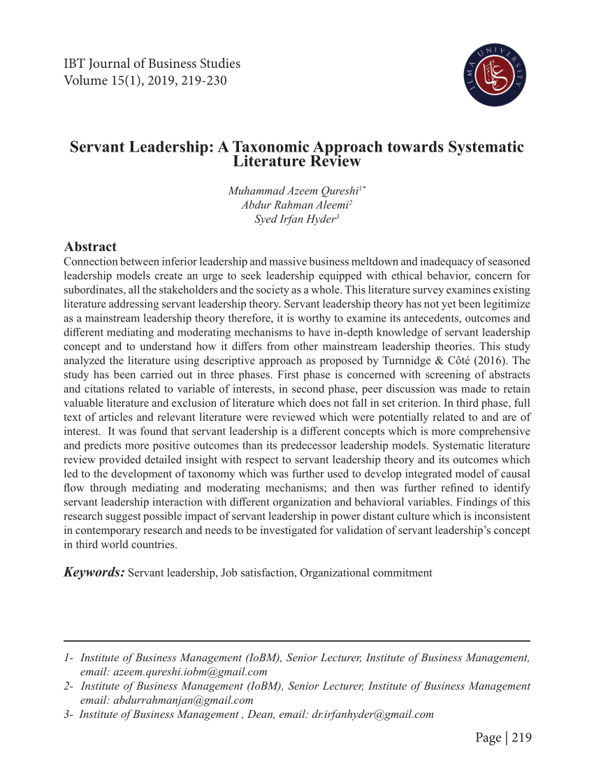 a systematic literature review of servant leadership theory in organizational contexts
