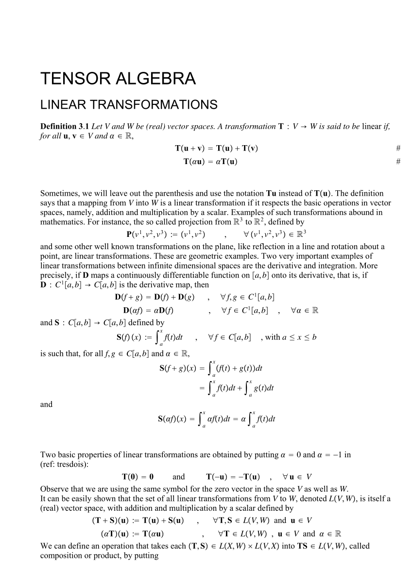 Pdf Tensor Algebra Linear Transformations