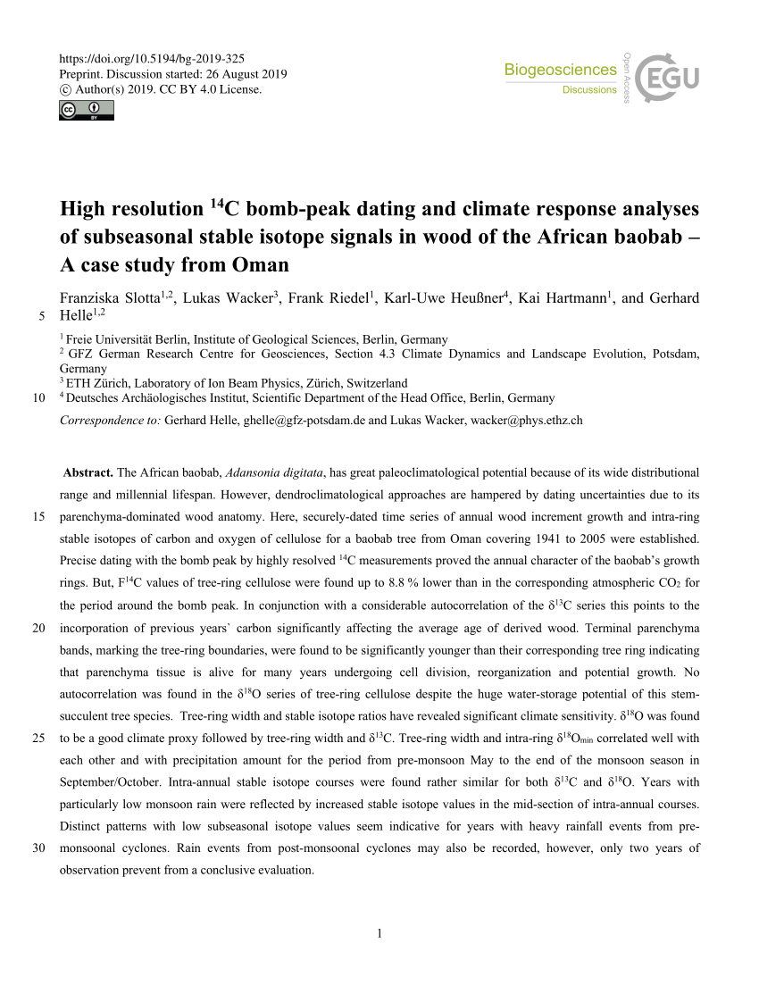 PDF) High resolution <sup>14</sup>C bomb-peak dating and climate ...