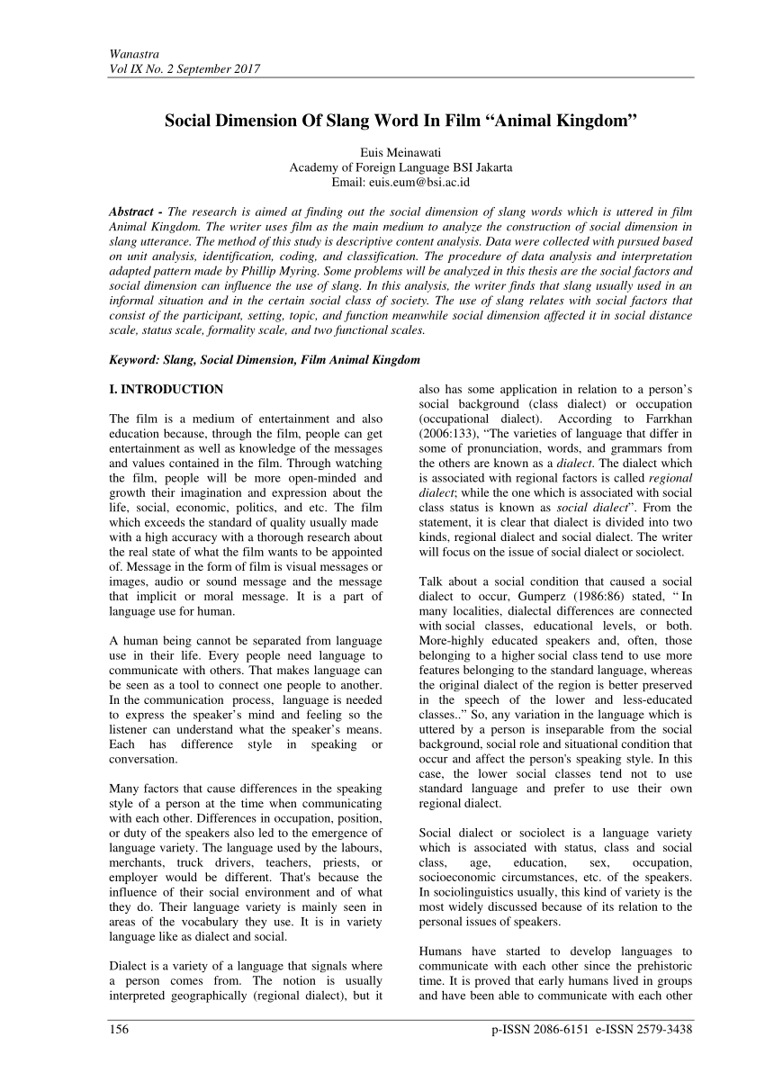 PDF) SOCIAL DIMENSION OF SLANG WORD IN FILM “ANIMAL KINGDOM”