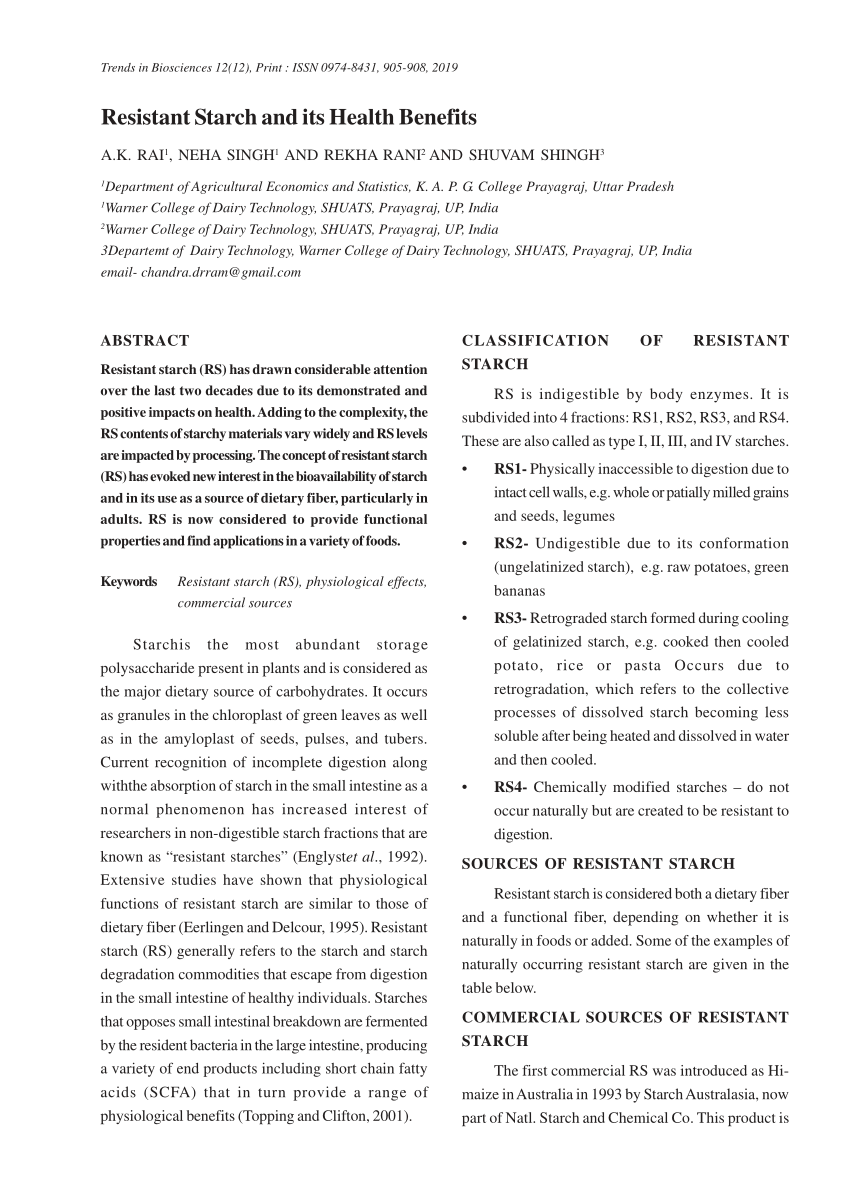 Physiological effects of resistant starch and its applications in food: a  review, Food Production, Processing and Nutrition