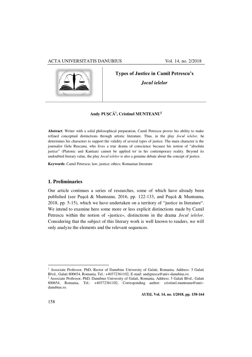Resonate Sacrifice italic PDF) Types of Justice in Camil Petrescu's Jocul ielelor / game of Fairies