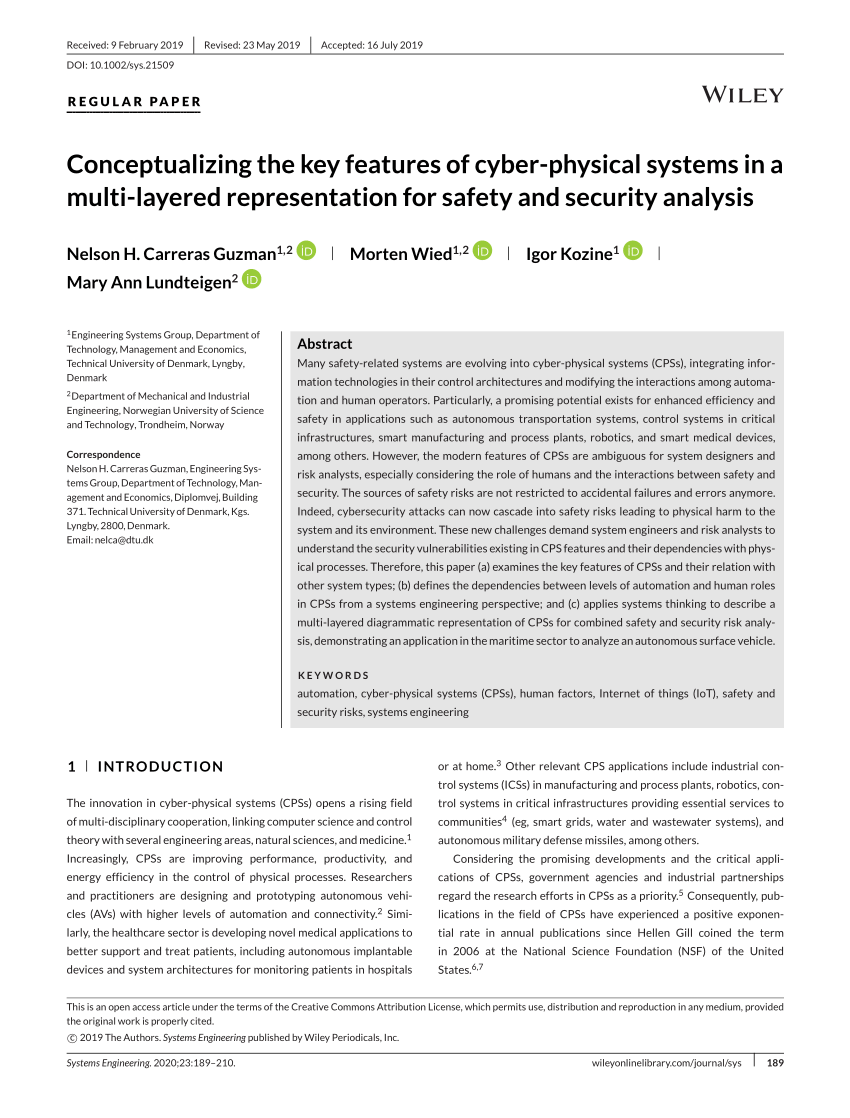 PDF) Conceptualizing the key features of cyber‐physical systems in ...