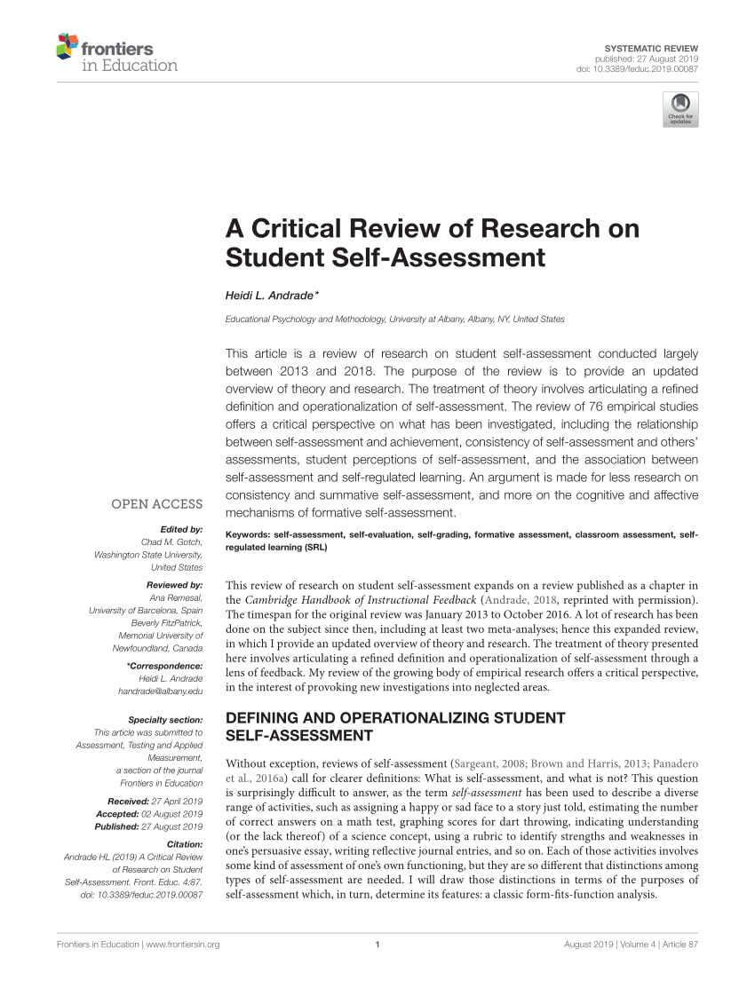 a critical review of research on student self assessment