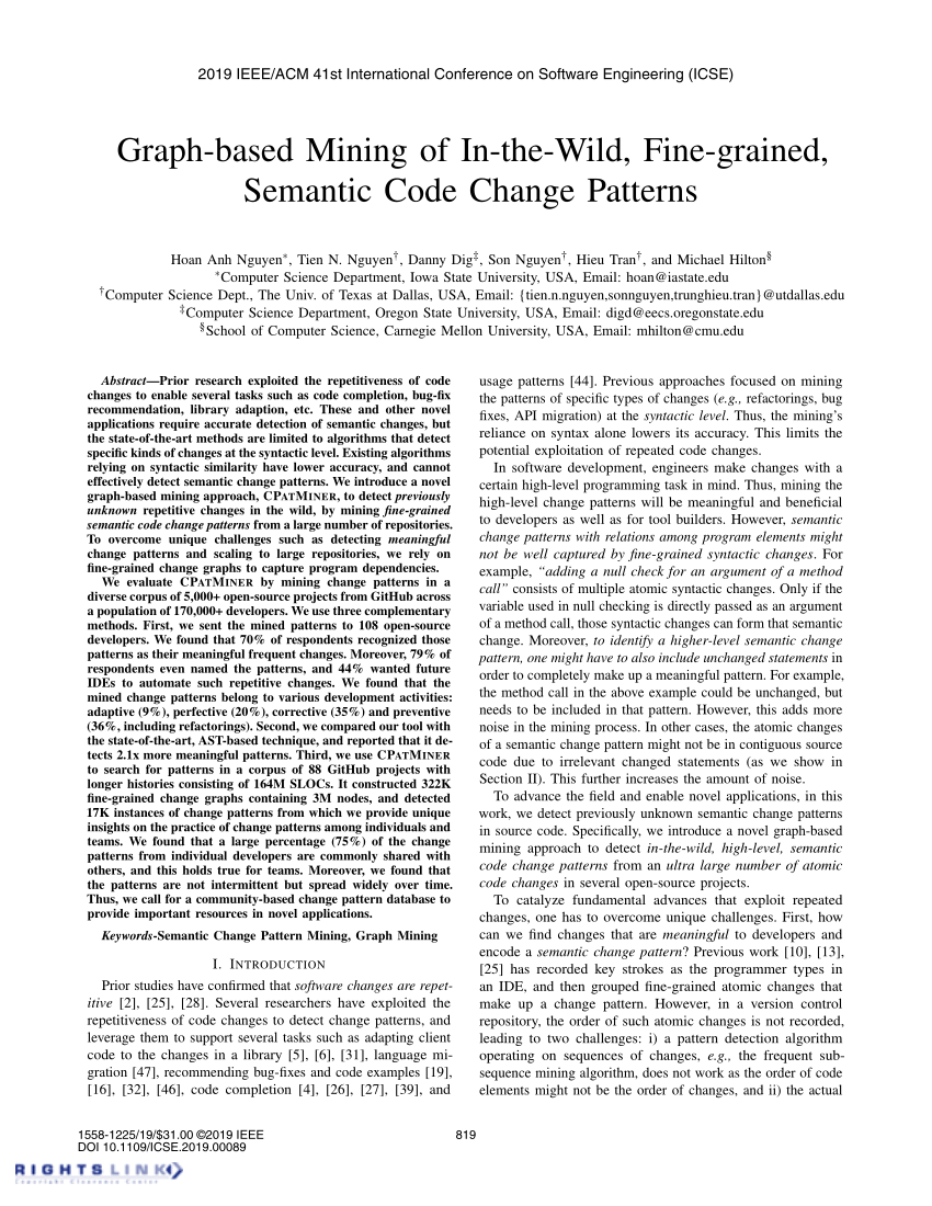 Pdf Graph Based Mining Of In The Wild Fine Grained Semantic Code Change Patterns