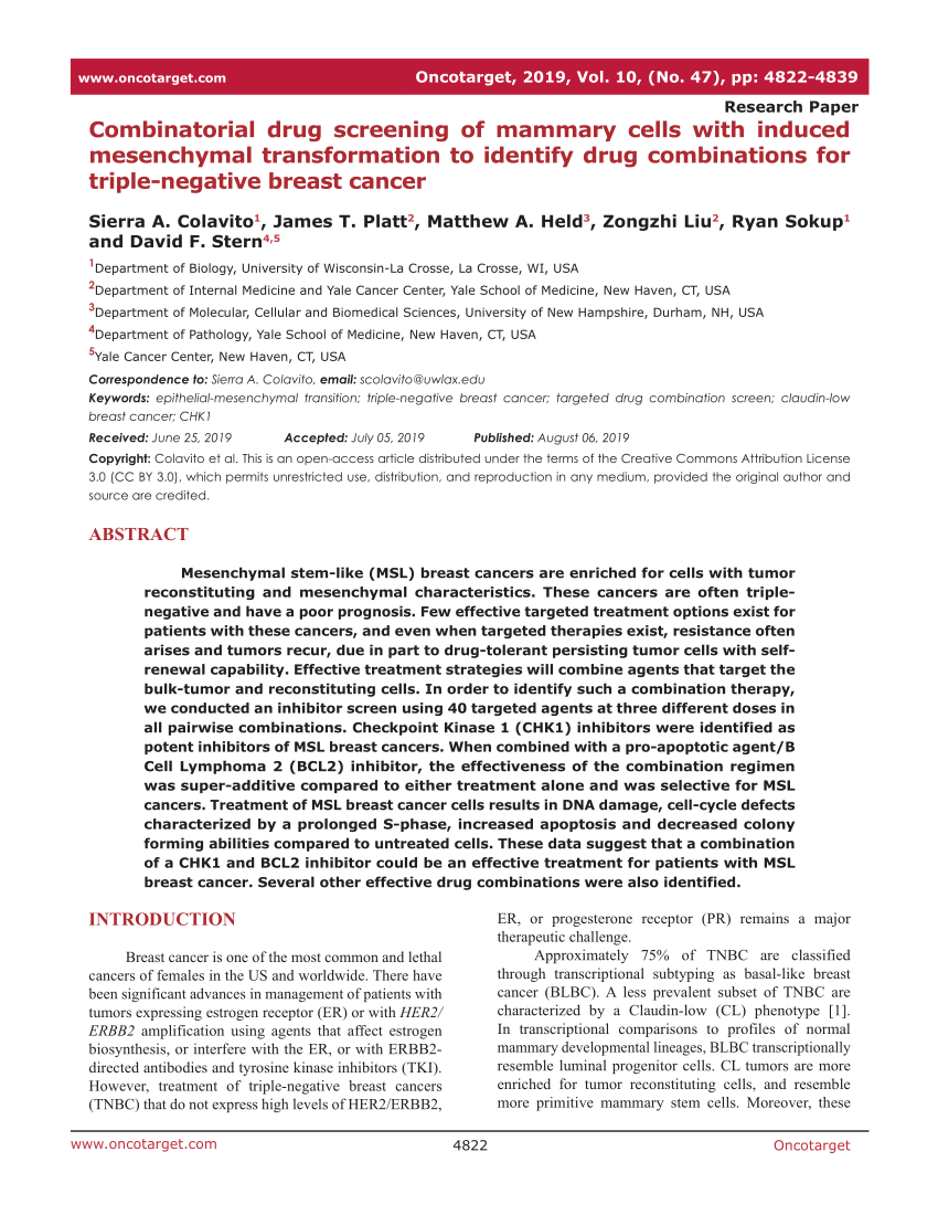 Pdf Combinatorial Drug Screening Of Mammary Cells With Induced Mesenchymal Transformation To 0336