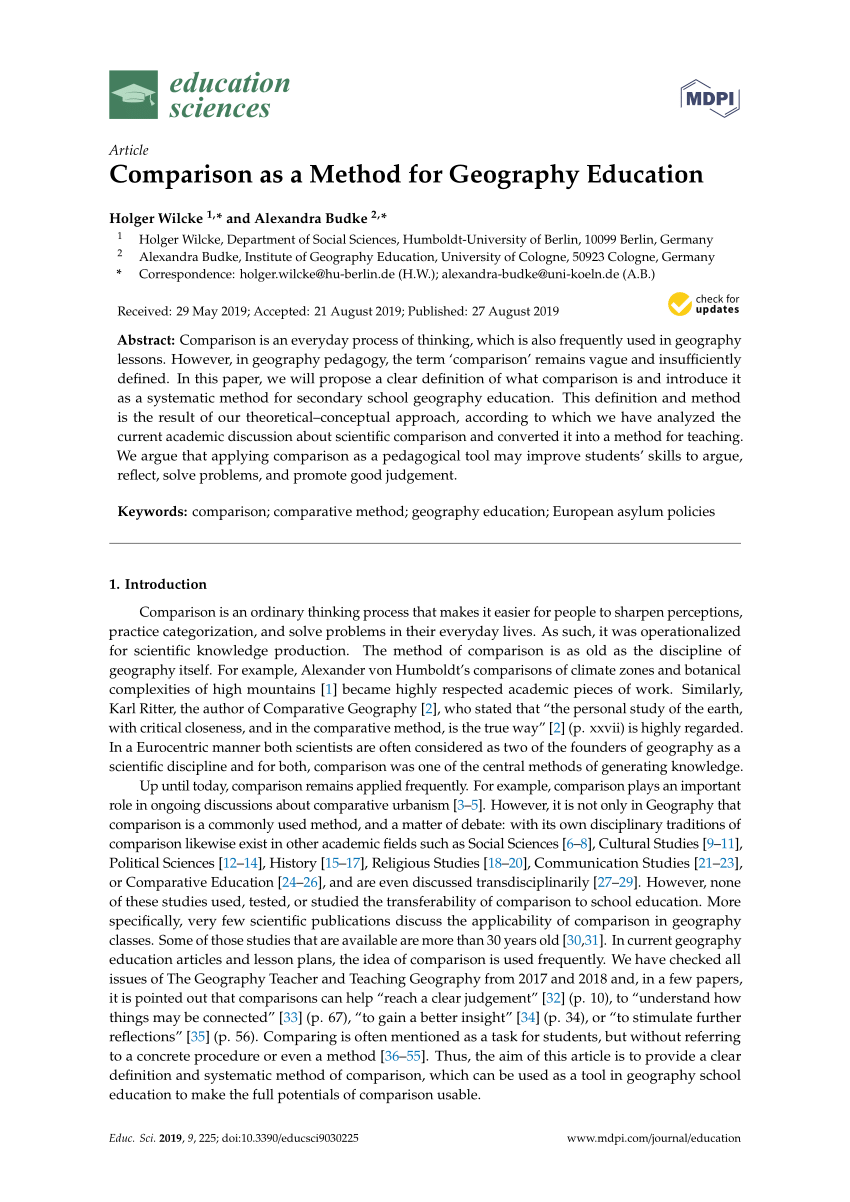 Pdf Comparison As A Method For Geography Education