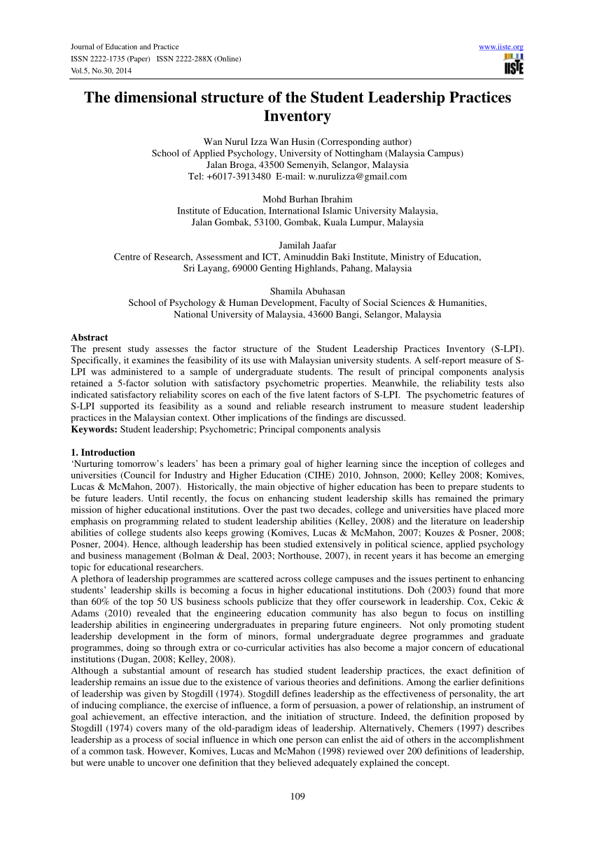 PDF) The dimensional structure of the Student Leadership Practices 