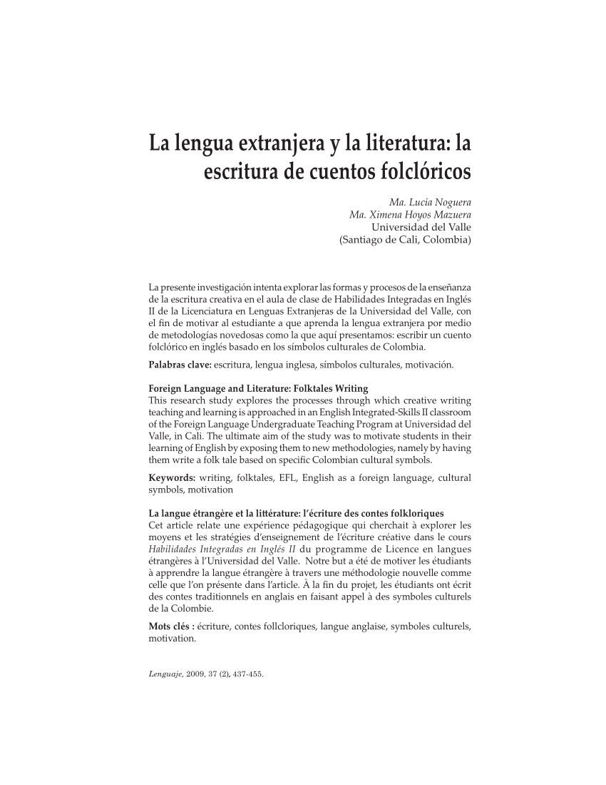 PDF) La lengua extranjera y la literatura: la escritura de cuentos  folclóricos