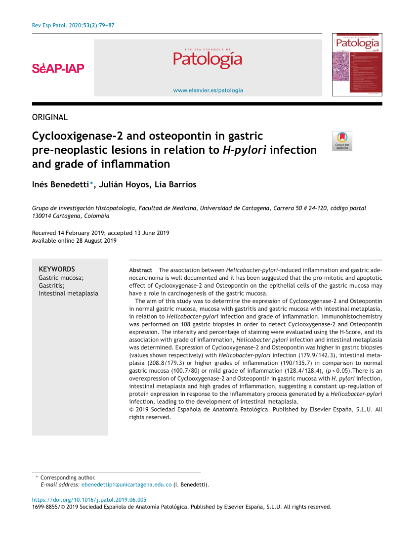 Pdf Cyclooxigenase 2 And Osteopontin In Gastric Pre Neoplastic Lesions In Relation To H Pylori Infection And Grade Of Inflammation