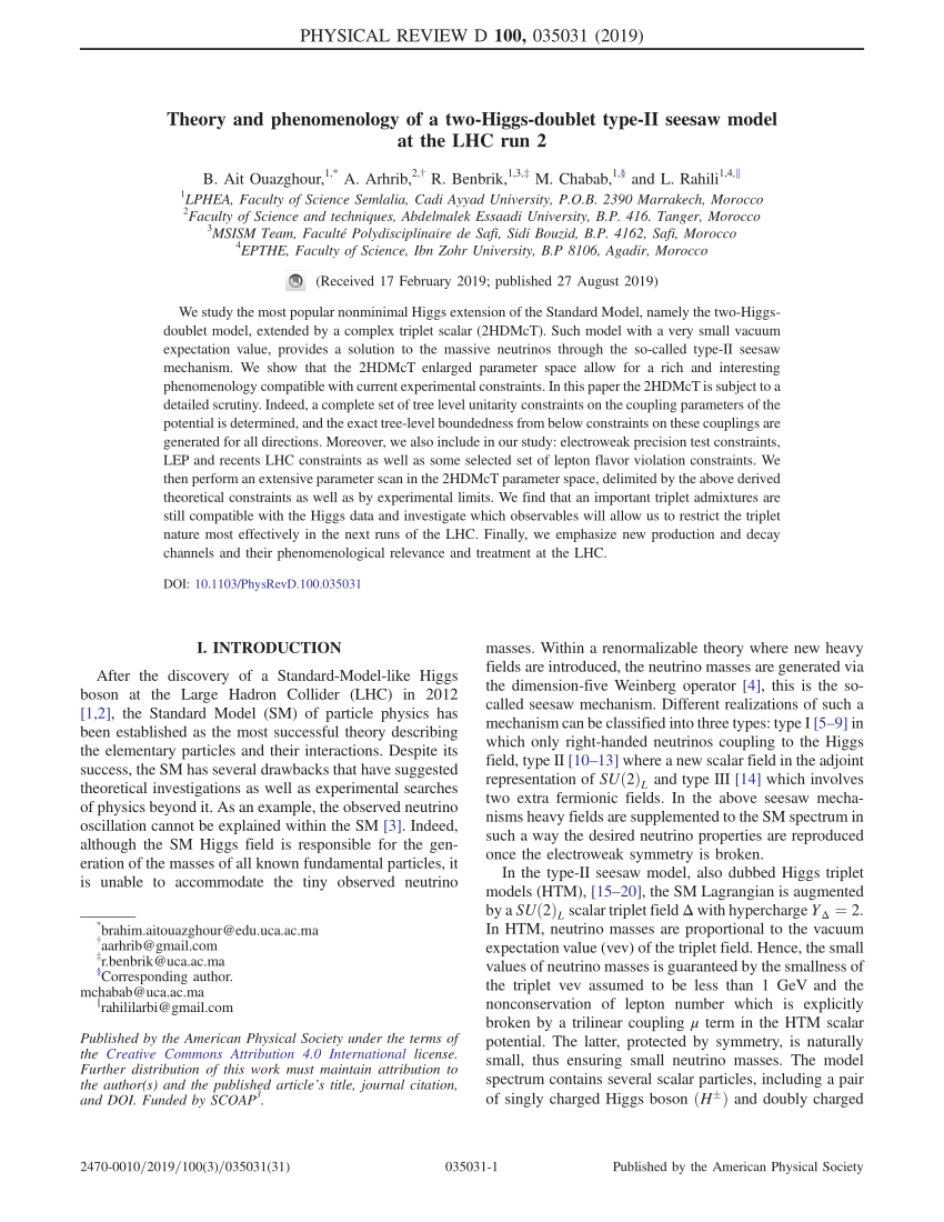 Pdf Theory And Phenomenology Of A Two Higgs Doublet Type Ii Seesaw Model At The Lhc Run 2
