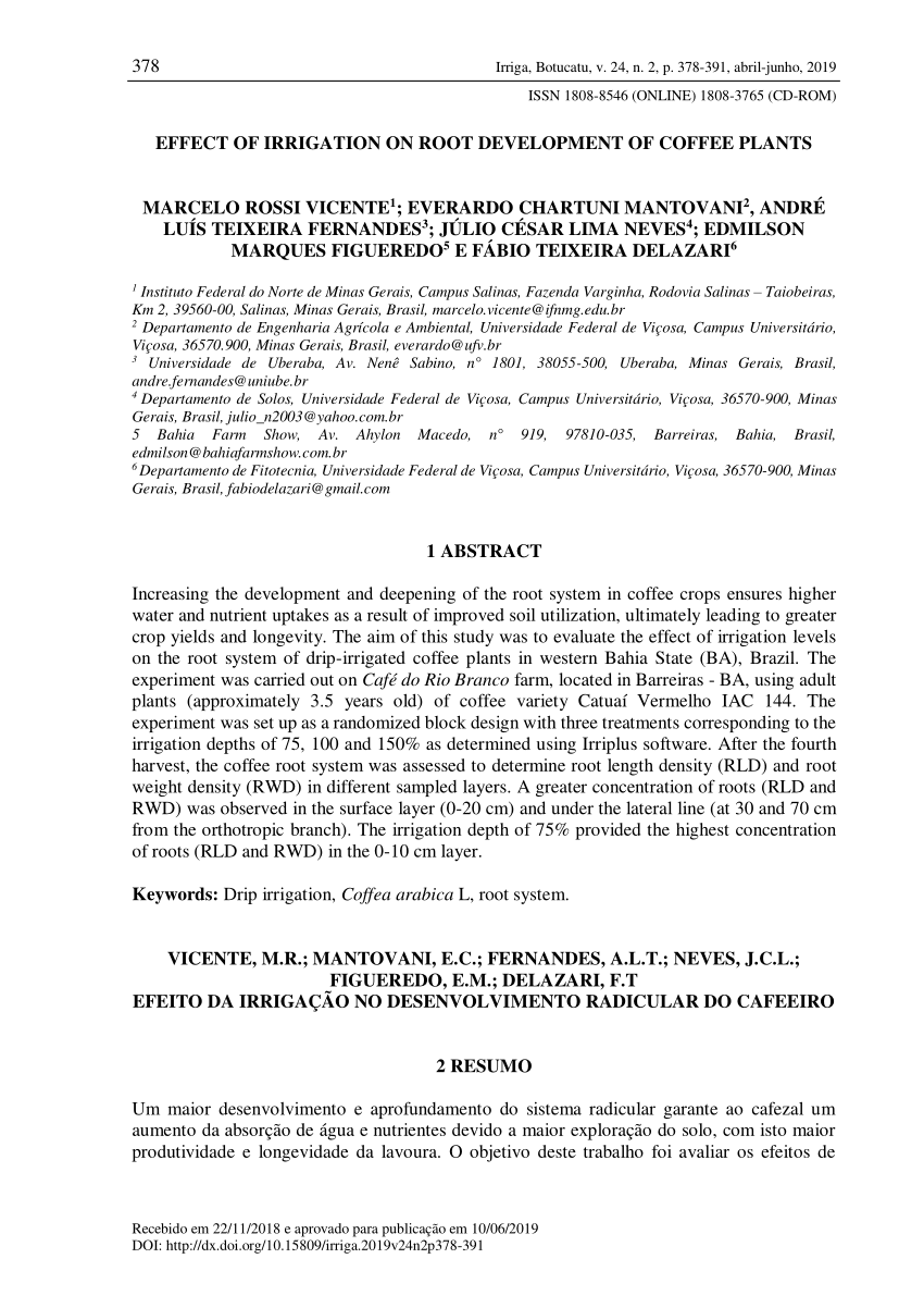 Effects of nutrient irrigation on conilon coffee crops - A Lavoura