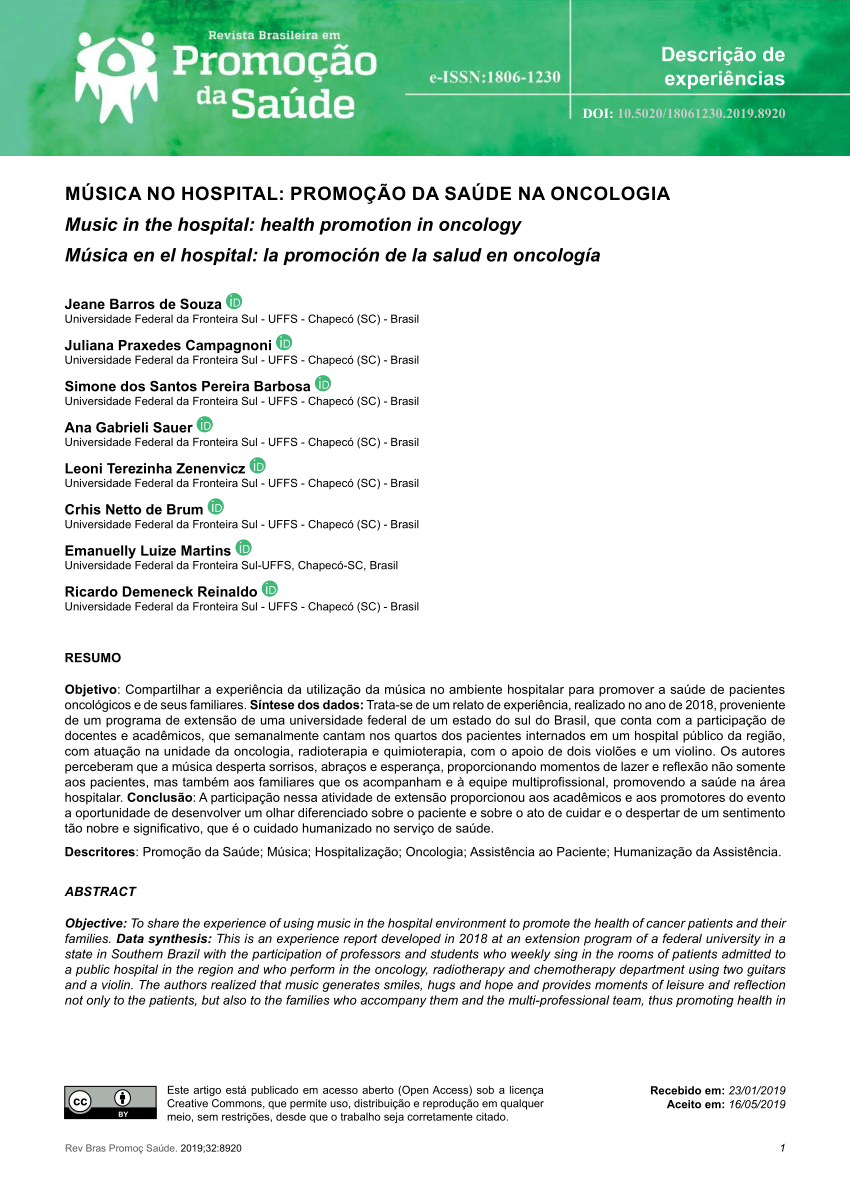 PDF) Experiências De Cuidado Vividas Por Mulheres Acompanhantes De Doentes  Oncológicos