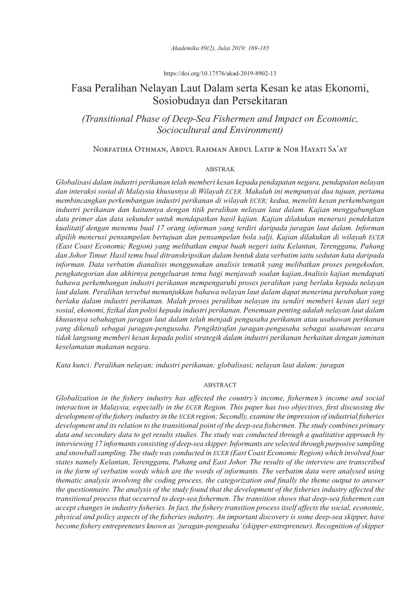 Pdf Fasa Peralihan Nelayan Laut Dalam Serta Kesan Ke Atas Ekonomi Sosiobudaya Dan Persekitaran Transitional Phase Of Deep Sea Fishermen And Impact On Economic Sociocultural And Environment