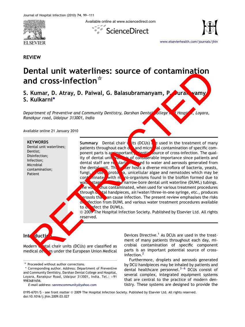 Pdf Dental Unit Waterlines Source Of Contamination And Cross Infection