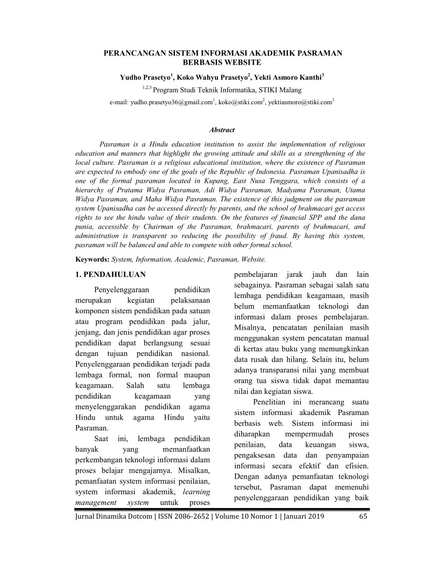 Pdf Perancangan Sistem Informasi Akademik Pasraman Berbasis Website