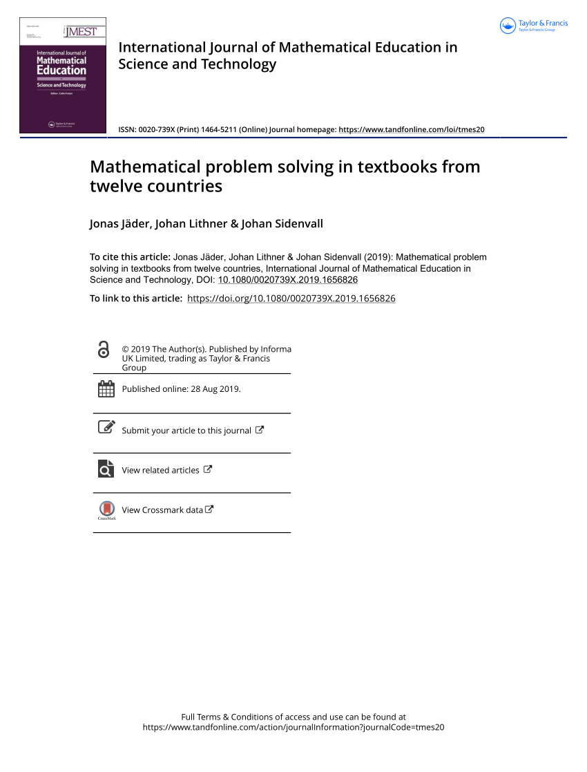 Pdf Mathematical Problem Solving In Textbooks From Twelve Countries