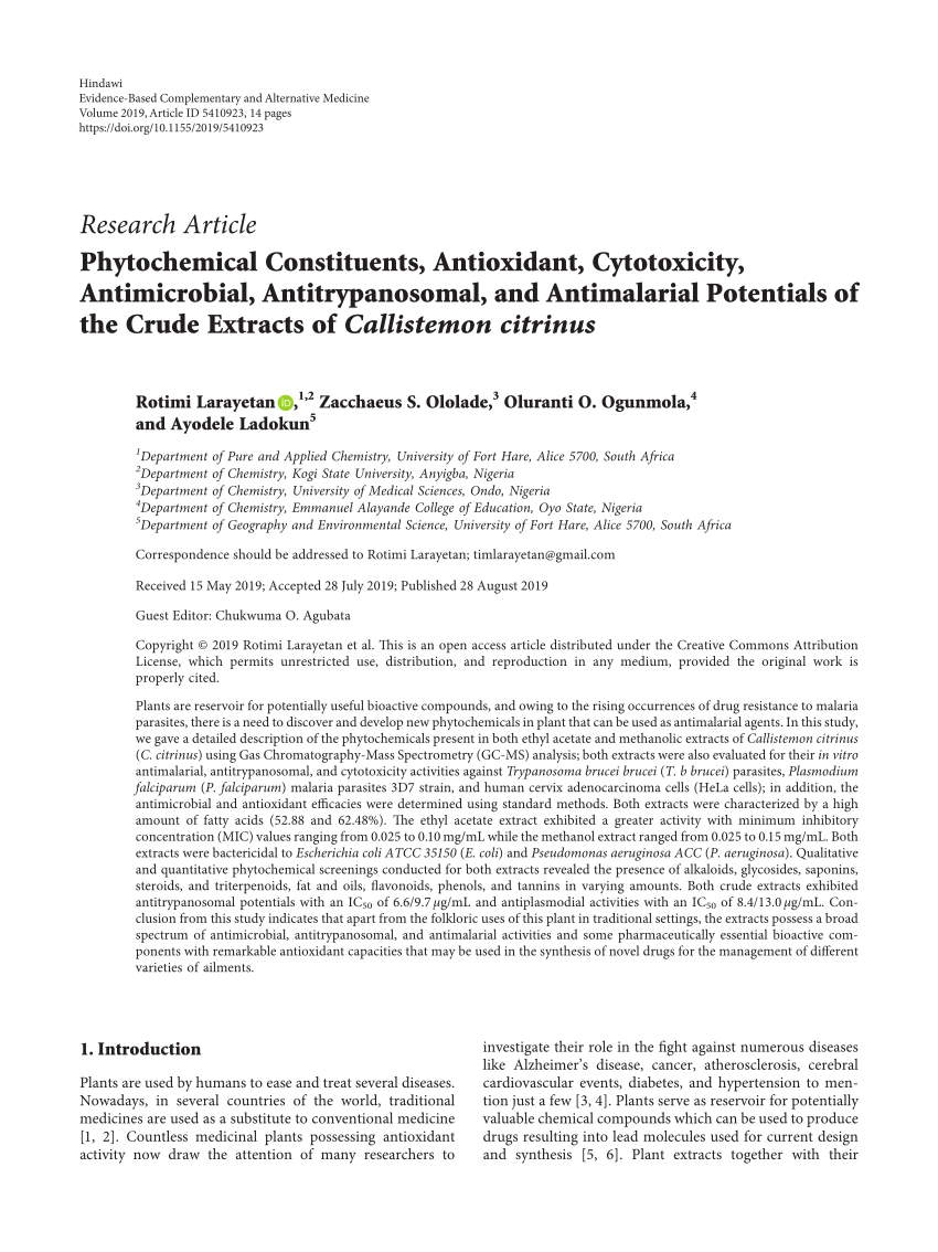 PDF) Phytochemical Constituents, Antioxidant, Cytotoxicity ...