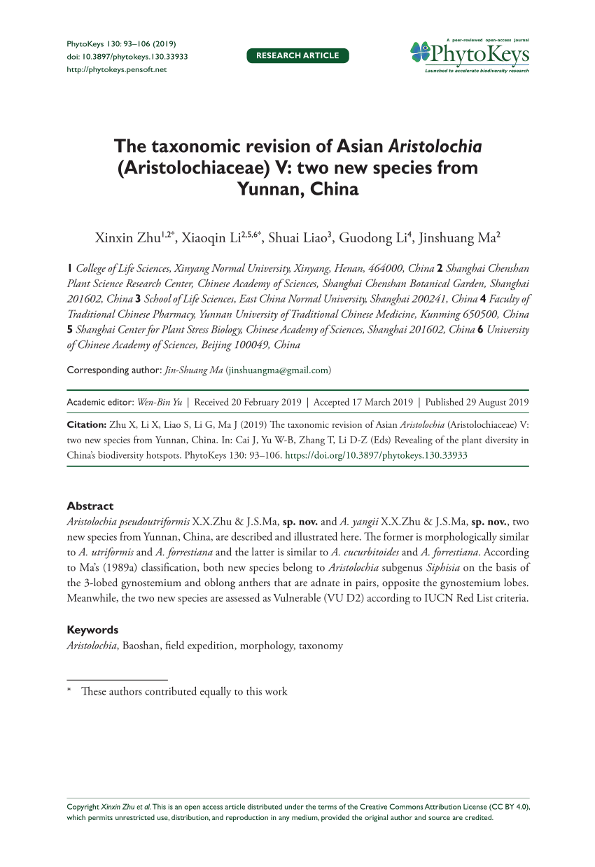PDF) The taxonomic revision of Asian Aristolochia 