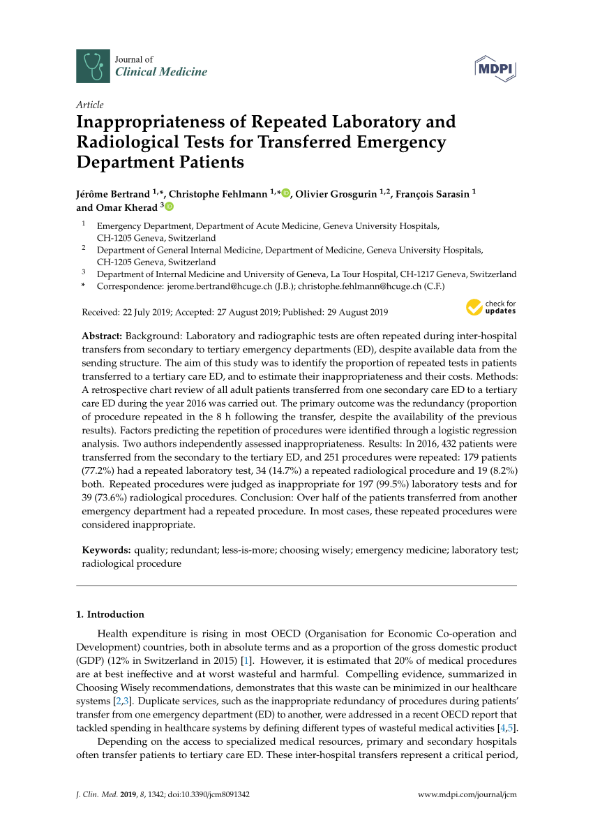 Pdf Inappropriateness Of Repeated Laboratory And