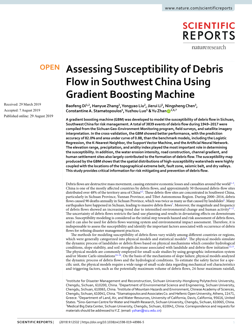 PDF) Assessing Susceptibility of Debris Flow in Southwest China 