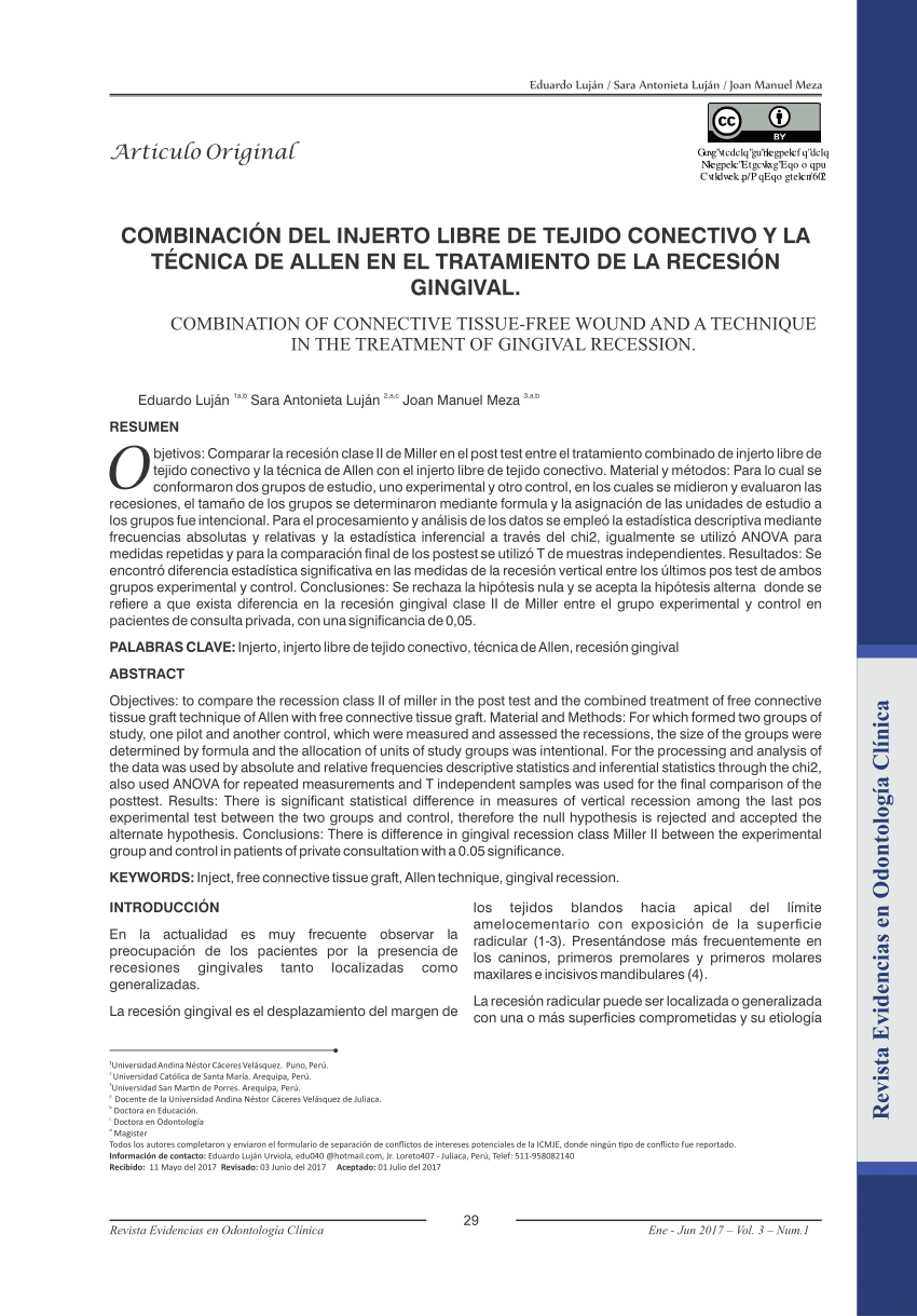 Pdf Combinacion Del Injerto Libre De Tejido Conectivo Y La Tecnica De Allen En El Tratamiento De La Recesion Gingival