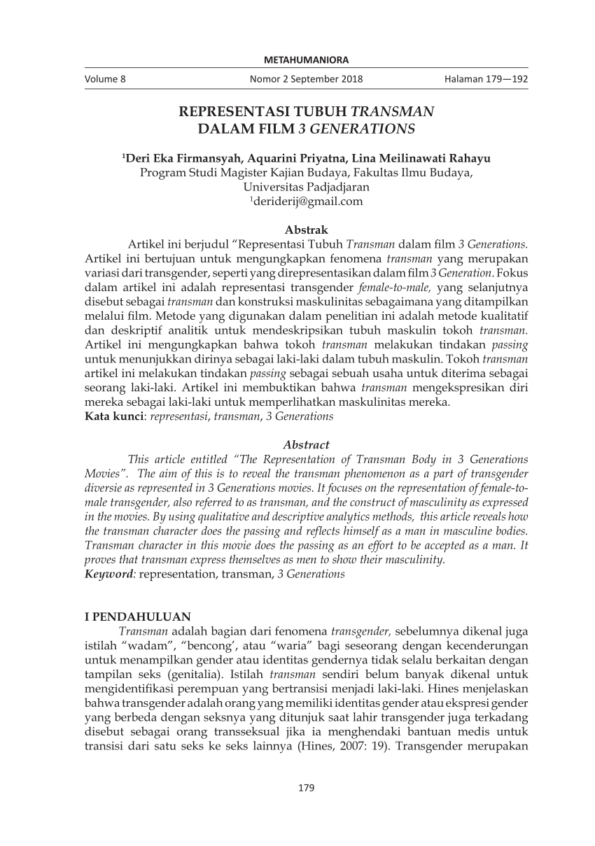 Pdf Representasi Tubuh Transman Dalam Film 3 Generations
