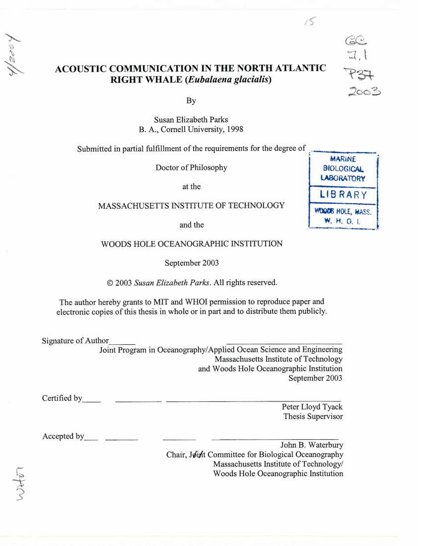 PDF Acoustic communication in the North Atlantic right whale  