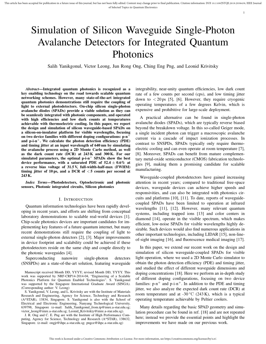 (PDF) Simulation of Silicon Waveguide Single-Photon Avalanche Detectors ...