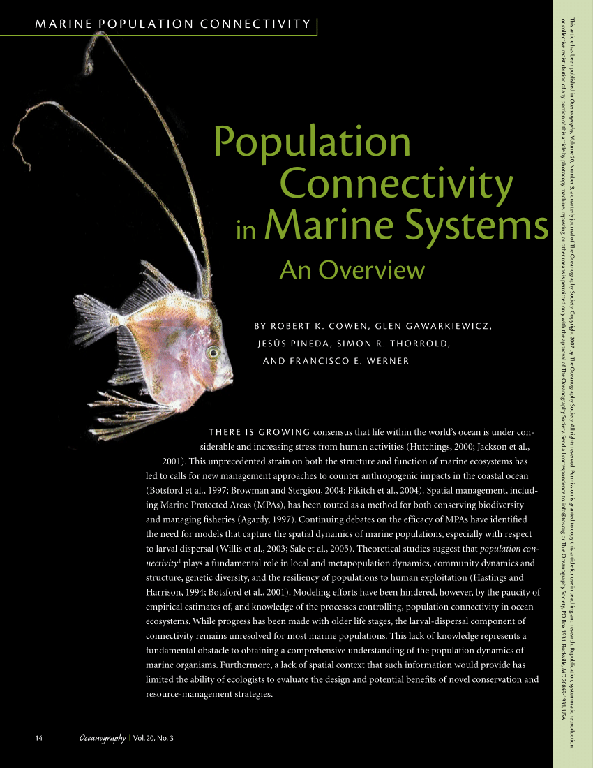 Pdf Population Connectivity In Marine Systems An Overview