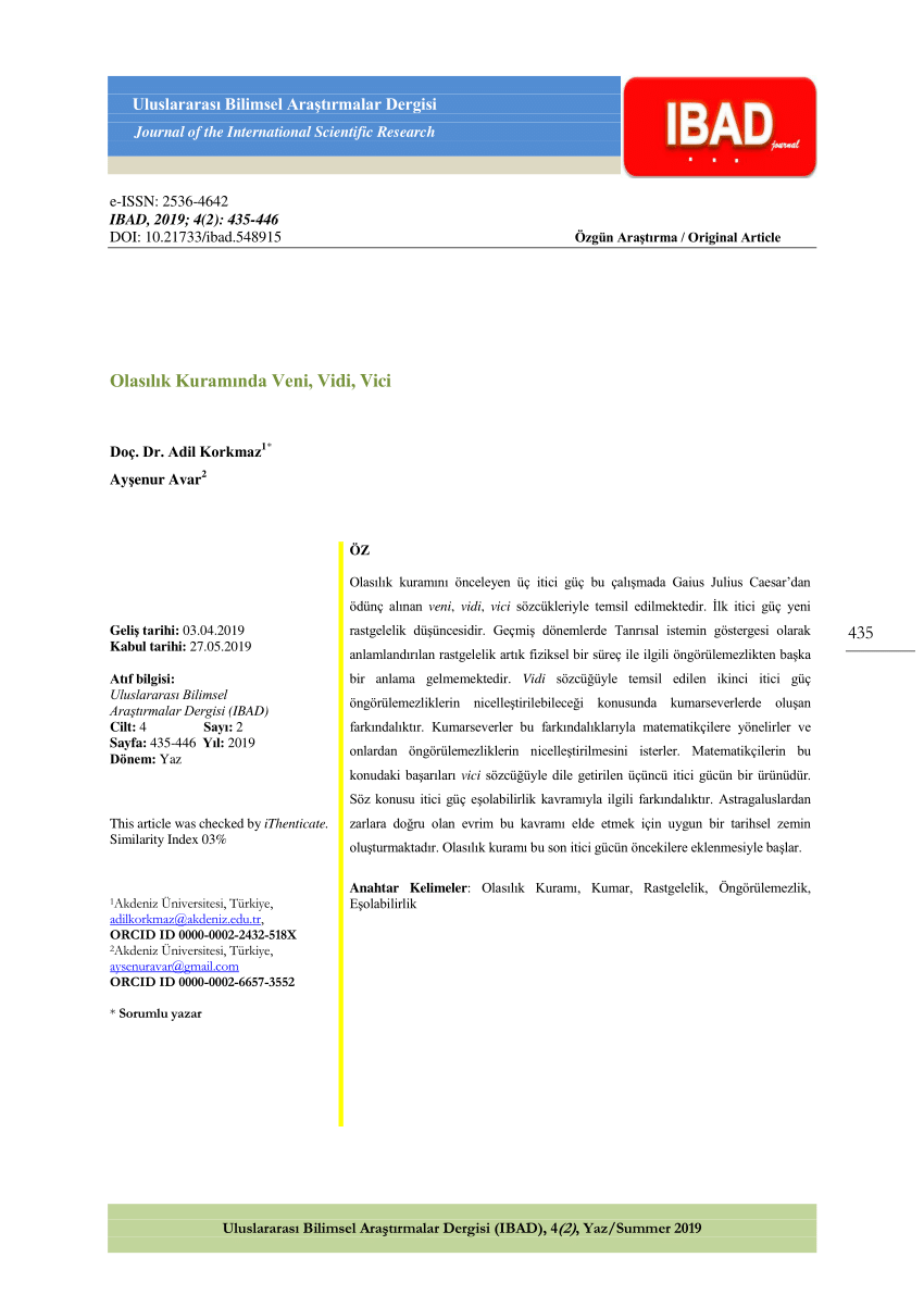 PDF) Olasılık Kuramında Veni, Vidi, Vici