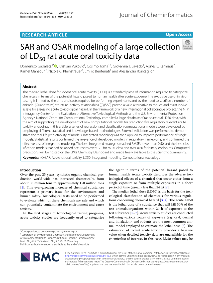 PDF) SAR and QSAR modeling of a large collection of LD50 rat acute oral  toxicity data