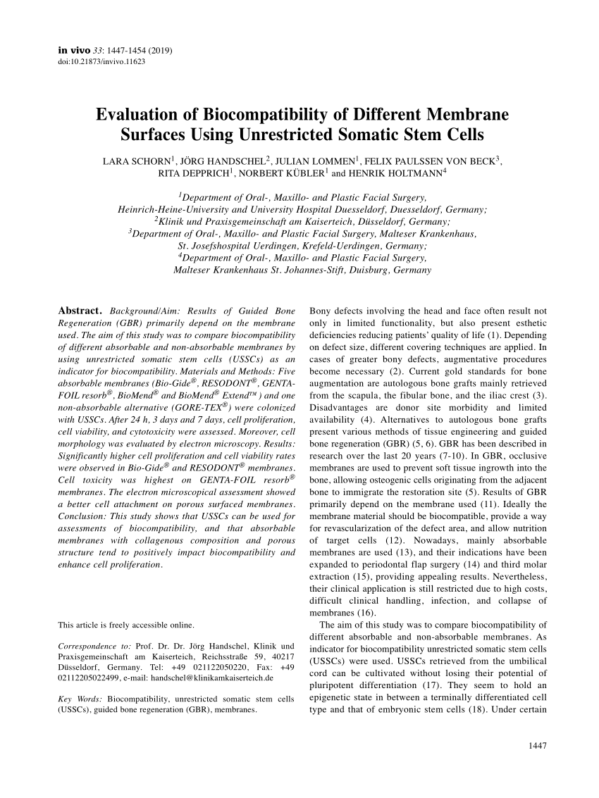 Pdf Evaluation Of Biocompatibility Of Different Membrane Surfaces