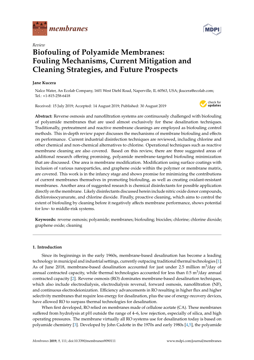 Pdf Biofouling Of Polyamide Membranes Fouling Mechanisms Current Mitigation And Cleaning Strategies And Future Prospects