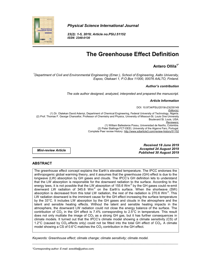 Pdf The Greenhouse Effect Definition