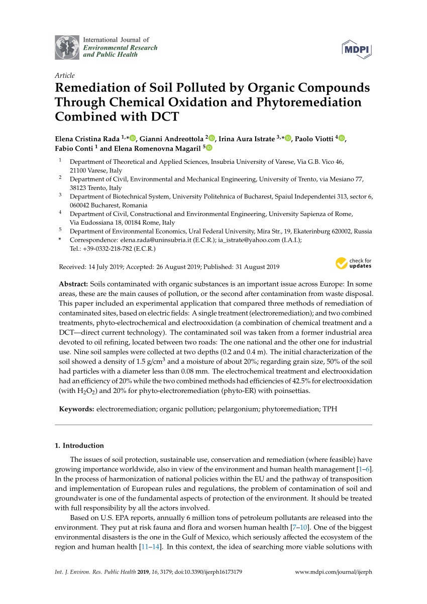 Pdf Remediation Of Soil Polluted By Organic Compounds Through Chemical Oxidation And Phytoremediation Combined With Dct