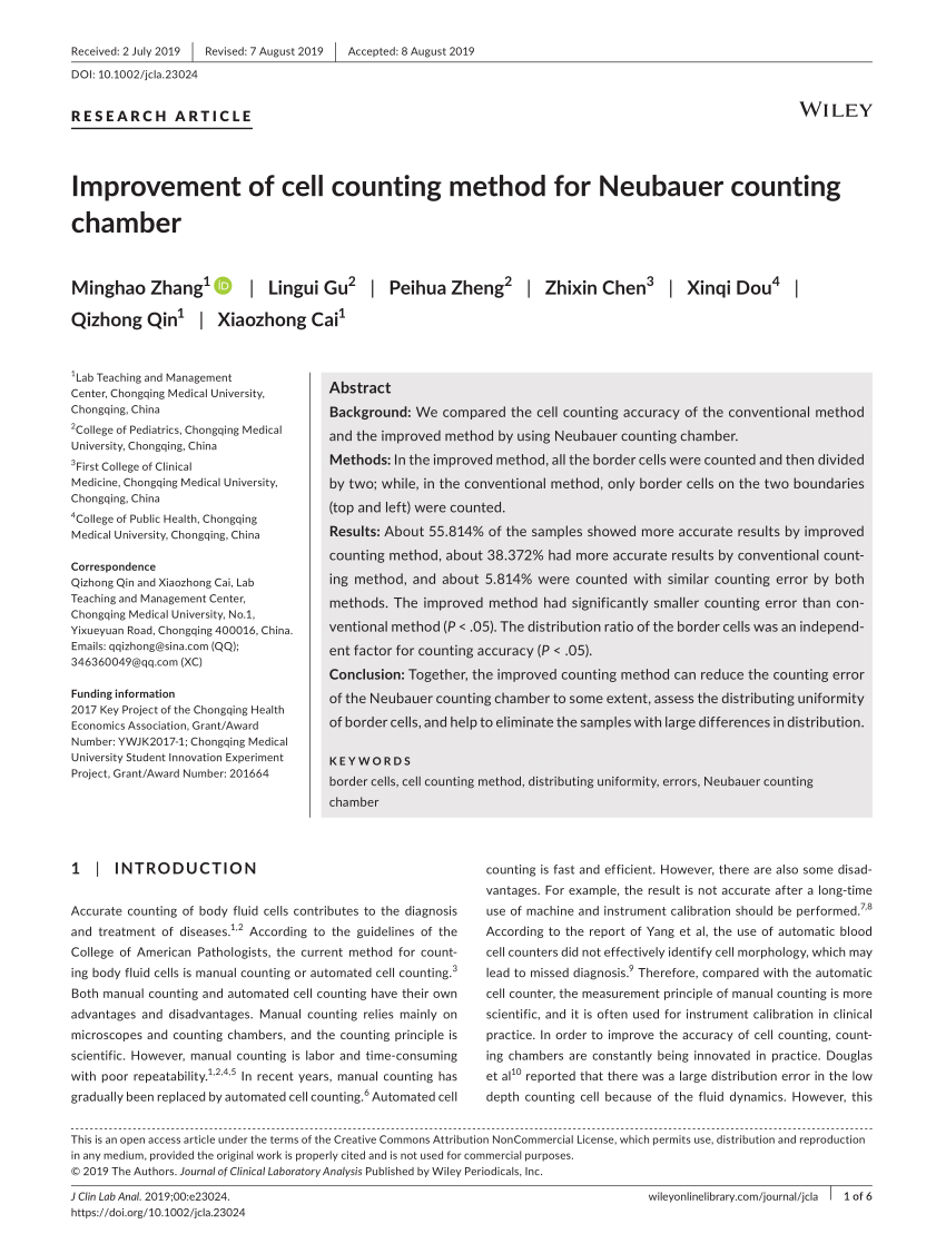 Pdf Improvement Of Cell Counting Method For Neubauer Counting Chamber