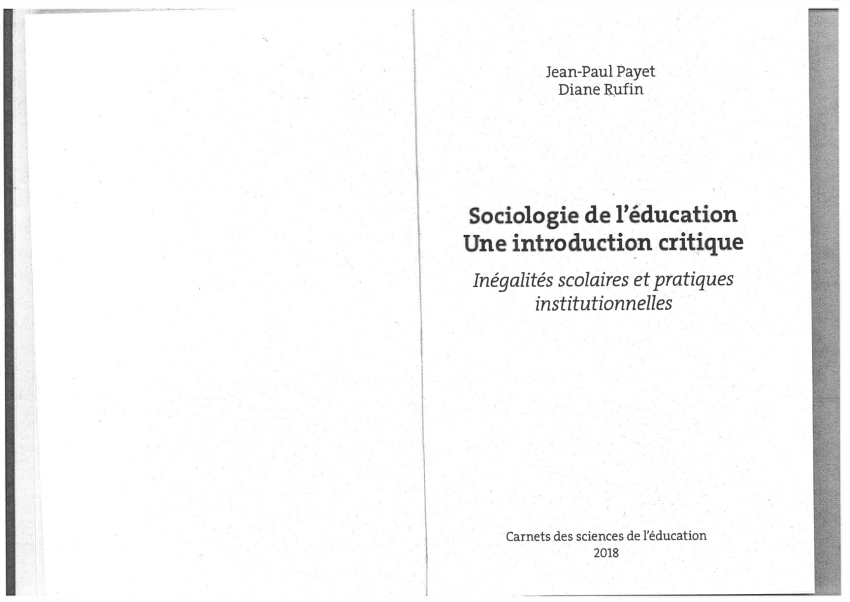 Pdf Sociologie De L Education Une Introduction Critique