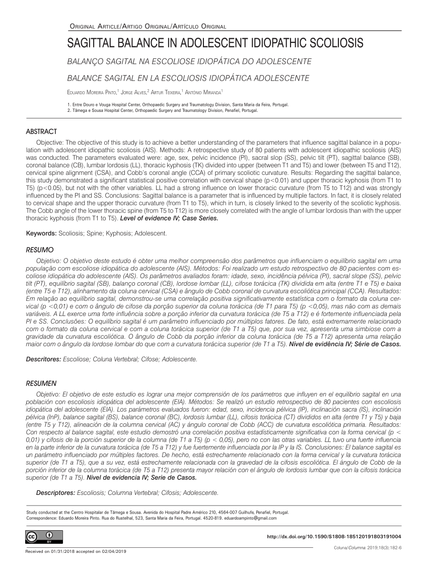 PDF) SAGITTAL BALANCE IN ADOLESCENT IDIOPATHIC SCOLIOSIS