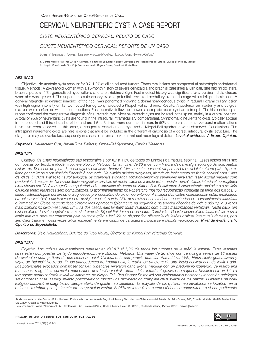 Pdf Cervical Neurenteric Cyst A Case Report