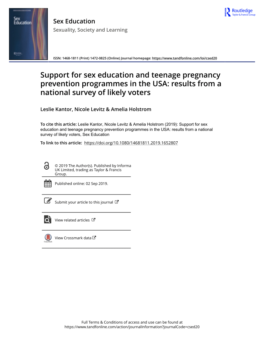 PDF) Support for sex education and teenage pregnancy prevention programmes  in the USA: results from a national survey of likely voters