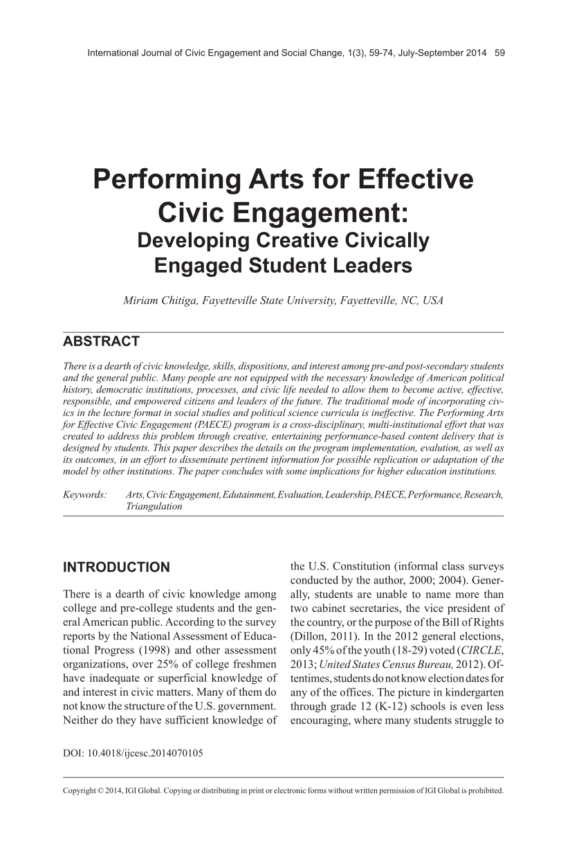 PDF) Performing Arts for Effective Civic Engagement Developing Creative Civically Engaged Student Leaders